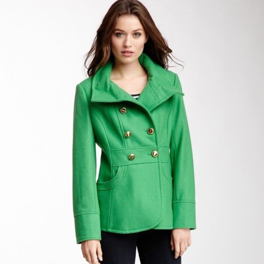 Kenneth Cole Wool Blend Green Funnel Collar Peacoat size 4P